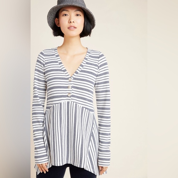 ANTHROPOLOGIE / Eliza Striped Long Sleeve Top - Picture 1 of 8